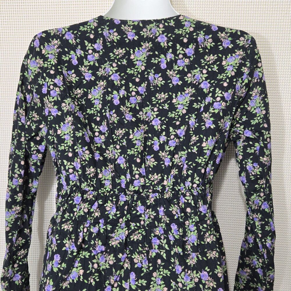 Zara Dress Womens Small Black Purple Floral Mini Long Sleeve Cotton - Picture 5 of 10